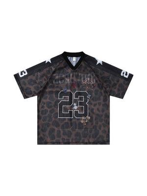 Retro Leopard Print Printed Net Hole Jersey Breathable T-shirts