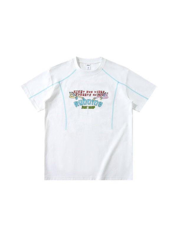Suede Imitation Embroidery Printed Color-blocked T-shirts