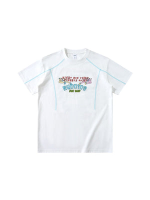 Suede Imitation Embroidery Printed Color-blocked T-shirts