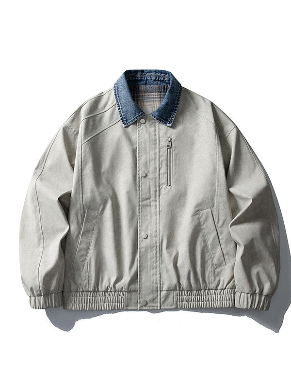 High Street Lapel All-match Loose Fake Two Pieces Flight Jacket