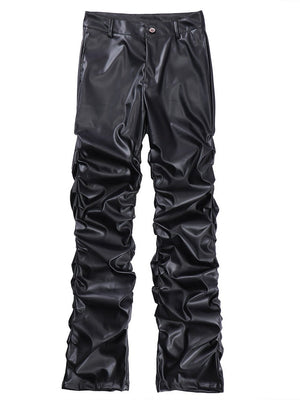 Pantalon en cuir PU plissé brillant style Dark-Punk