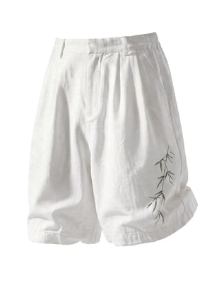 Imitation Linen Texture Printed New Chinese Style Five Points Shorts