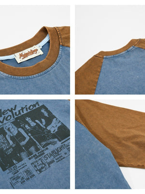 Rock Band Printed Distressed Color-blocked T-shirts