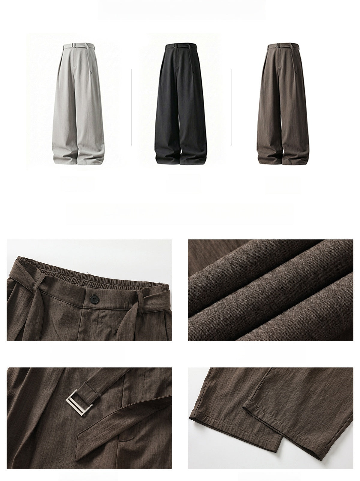 Micro-wrinkle Skin Adjustable Belt Straight-fit Dress Pants