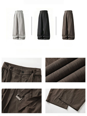 Micro-wrinkle Skin Adjustable Belt Straight-fit Dress Pants