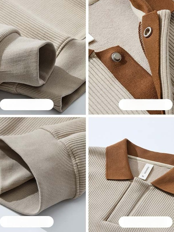 Contrasting Colors Lapel Stripes Sweatshirts