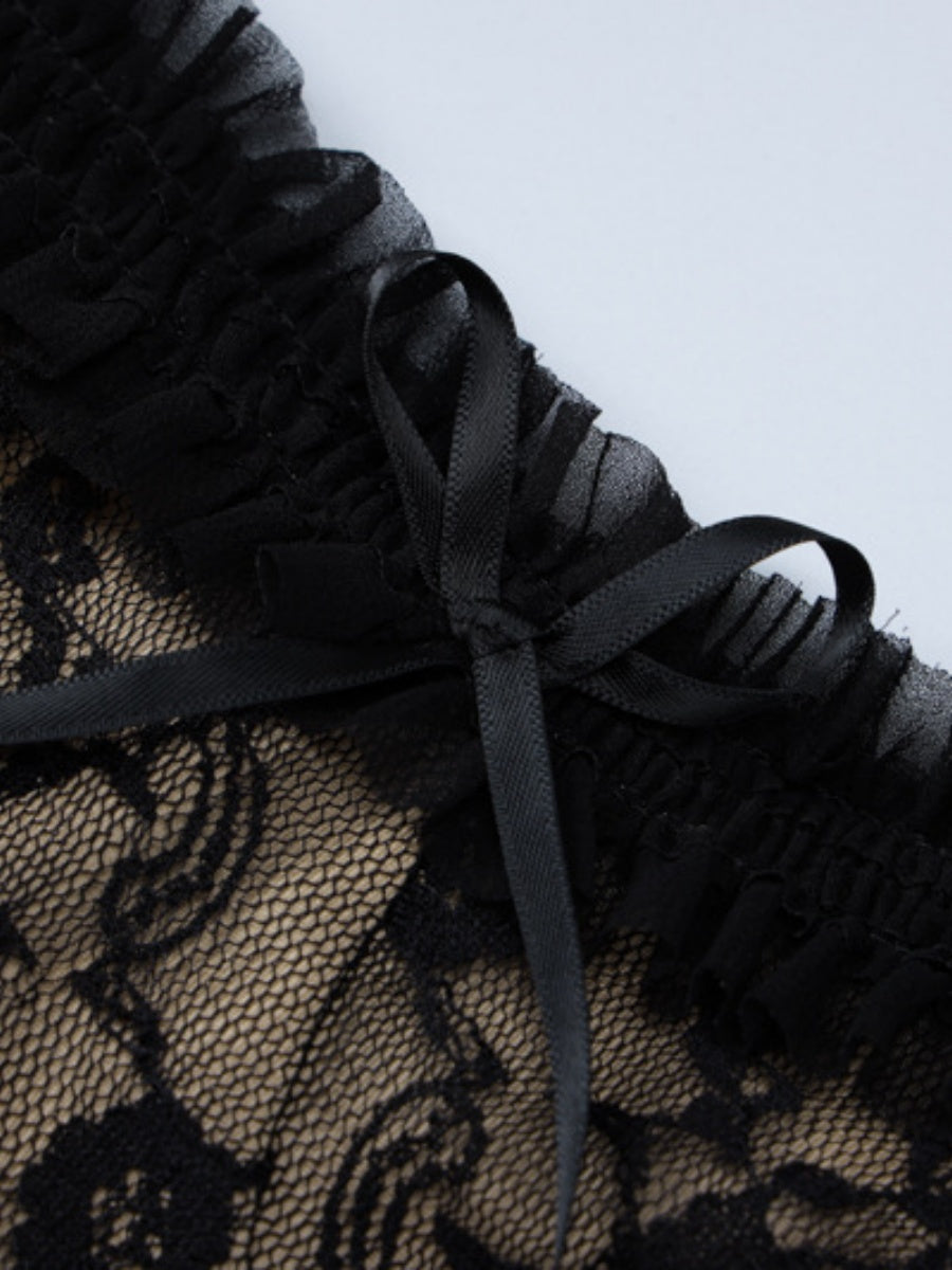 Black Lace Long Dress With A Bow At The Chest