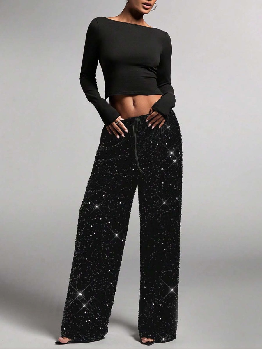 Drawstring Slimming Stretch Straight Leg Trousers