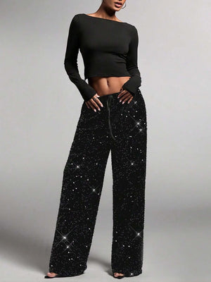 Drawstring Slimming Stretch Straight Leg Trousers