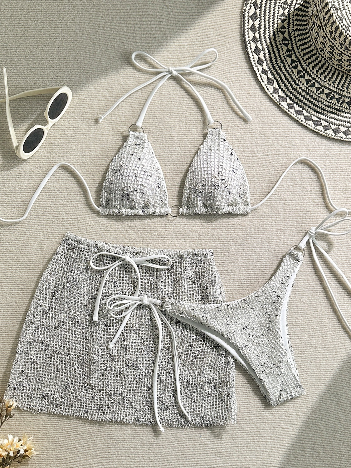 Mesh Sexy Strappy Swimsuit Bikini Three-Piece Set