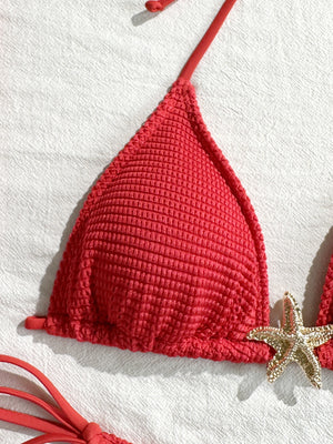 Solid Color Mesh Long Dress Starfish Swimsuit Bikini Three-piece Set