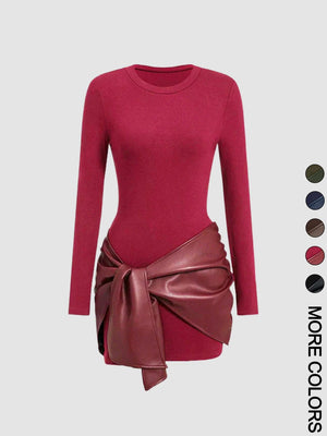 Front Laces PU Leather Patchwork Mini&Short Dresses