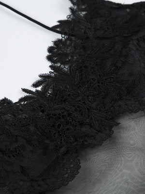 Sheer And Sexy Patchwork Mesh Lace Trim Suspender Long Dress