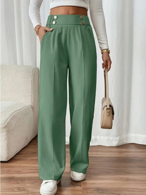 Casual High-waisted  Loose Straight leg Pocket Pants