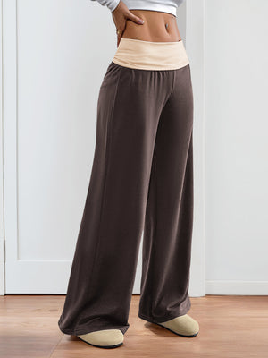 Color-blocked Casual Flared Trousers