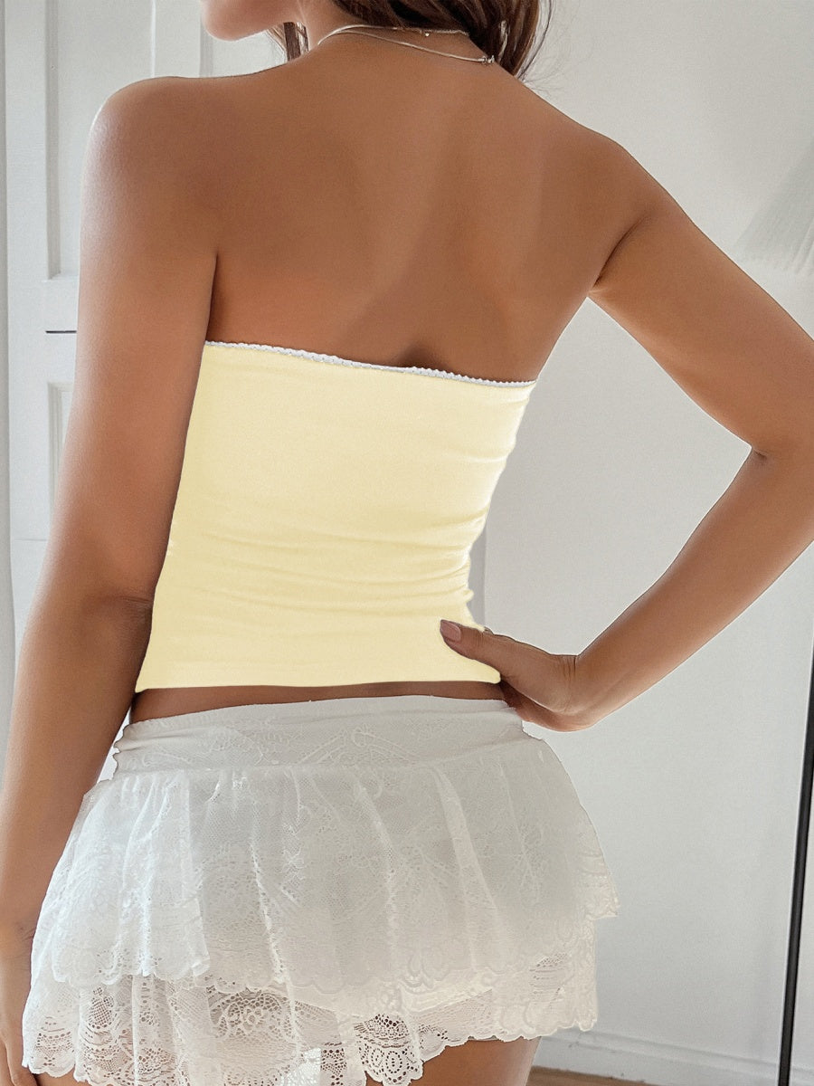 Lace Solid Color Strapless Top