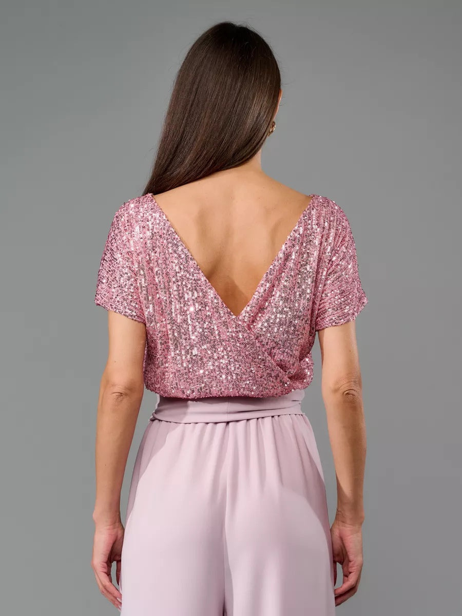 Sequins Short Sleeve Leisure Bodysuit