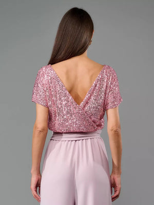 Sequins Short Sleeve Leisure Bodysuit
