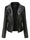 PU Leather Lapel Slim Fit Long Sleeve Short Jacket
