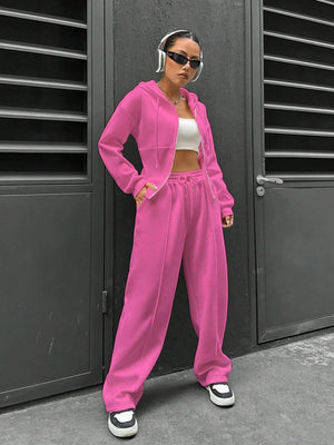 Sports And Leisure Zipper Hooded 2-piece Sets