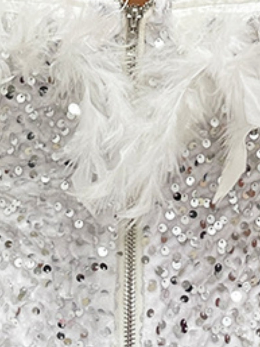 Sequined Backless Off Shoulder Feather Hip Mini&Short Dresses