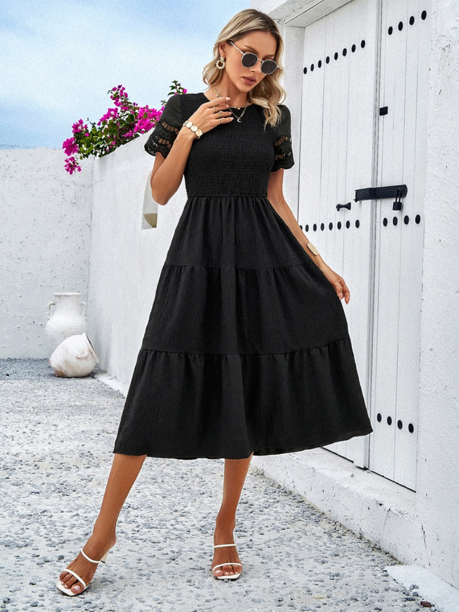 Hollow-out Lace Sleeves, Long Hollow-out Dress