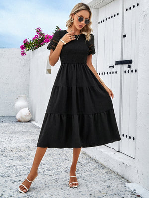 Hollow-out Lace Sleeves, Long Hollow-out Dress