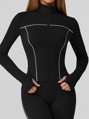 Veste de yoga bicolore en tissu brossé avec fermeture éclair, coupe-vent et ajustée