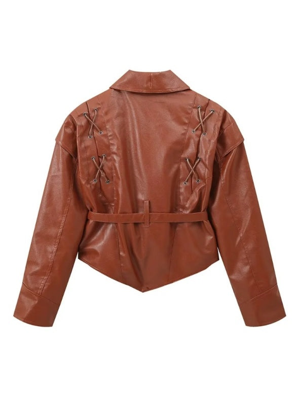 Lace-up Faux Leather Jacket