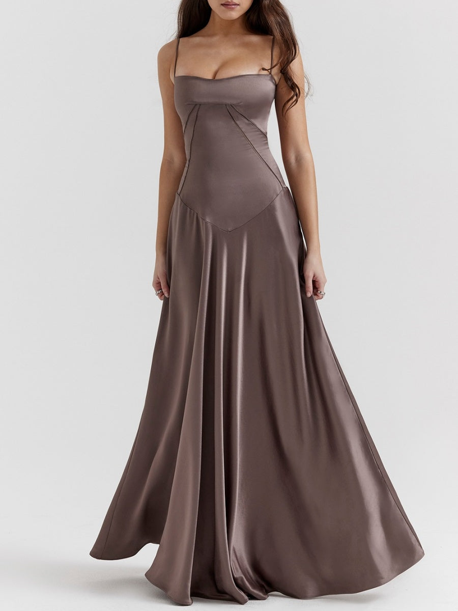 Satin-panel Spaghetti Strap Maxi Dress