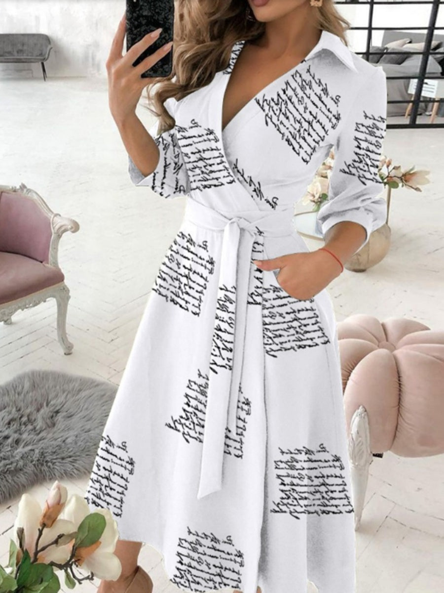 Lace Up Shirts Irregular Printed Maxi Dresses