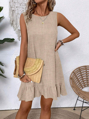 Ruffled Sleeveless Casual Short Dress