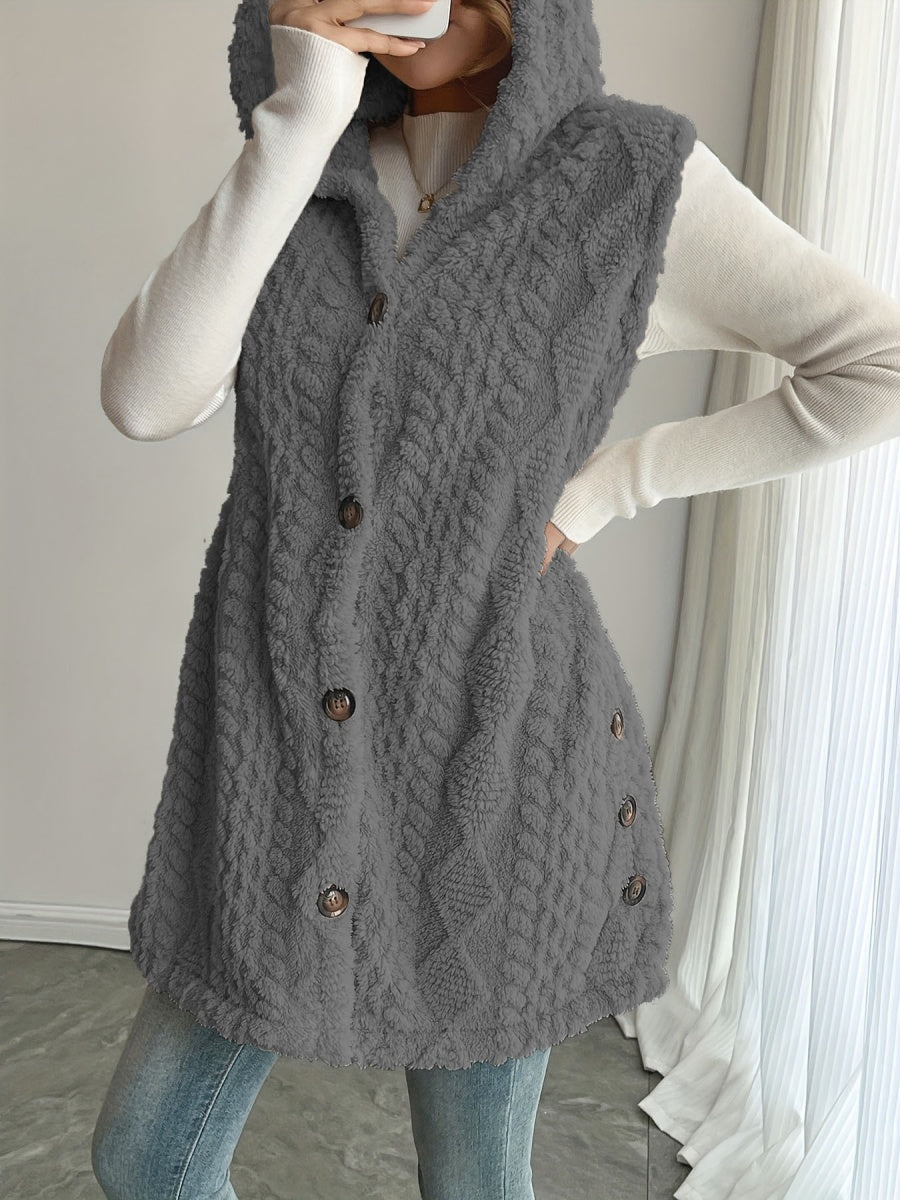 Solid Color Double-sided Plush Hooded Button Vests