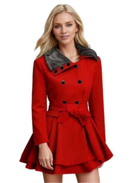 Fur Collar Double-breasted Belts Coats
