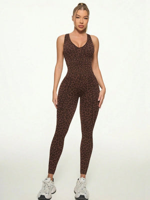 Leopard Print Cross Link Seamless Yoga Clothes Fitness Jumpsuits