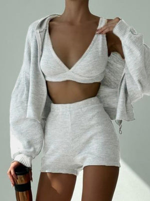 Coat Tank Tops Cropped Sports Zipper Solid Color 3-piece Sets