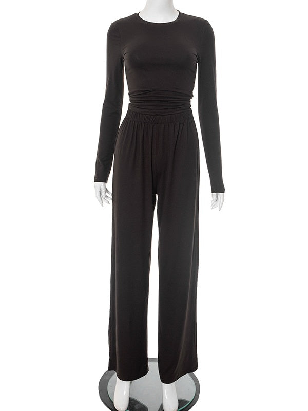 Liber Autumn Women's Splicing Solid Color 2-piece Sets