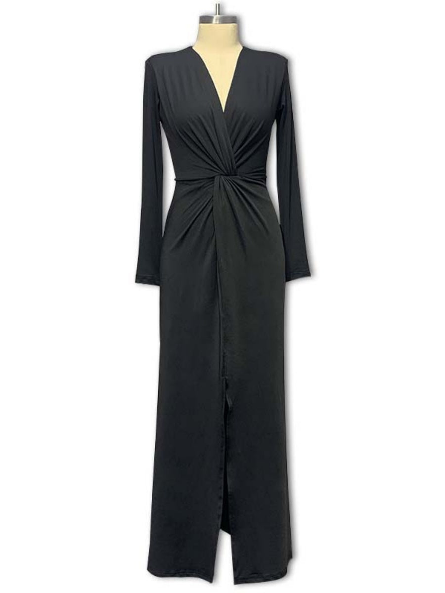 Liber Autumn Women's Pleated V-neck Kink Maxi Dresses