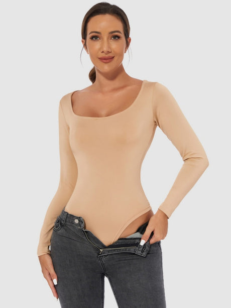Slim Fit U-neck Long Sleeve Slimming Bodysuit