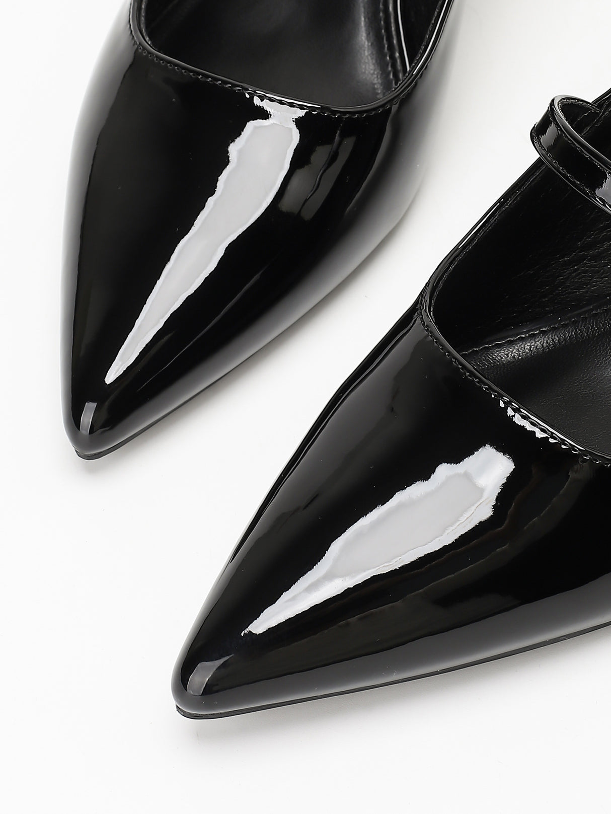 Metal Buckle Pointed Toe Open Back Chunky Heel Mary Jane Shoes