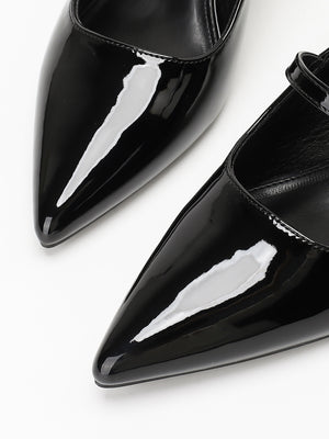 Metal Buckle Pointed Toe Open Back Chunky Heel Mary Jane Shoes