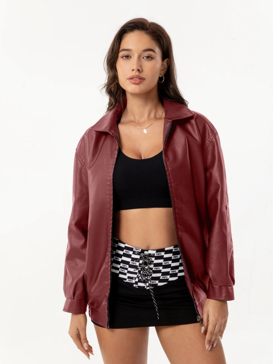 Street Cool Loose Pocket Leather Jacket