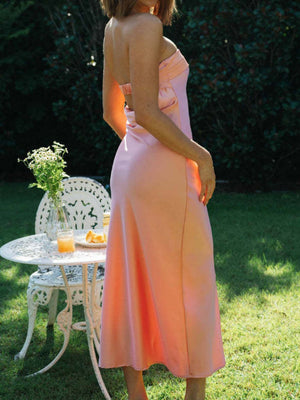 Liber Summer Women's Backless Solid Color Maxi Dresses