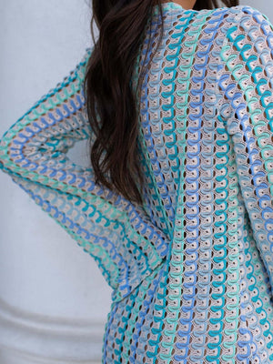 V-neck With Cutout Geometric Pattern Slit Beachwear