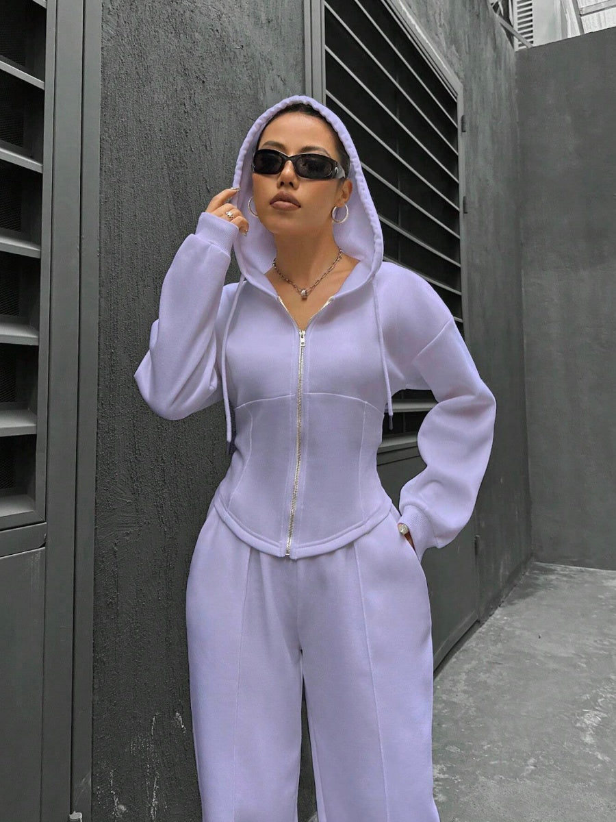 Sports And Leisure Zipper Hooded 2-piece Sets