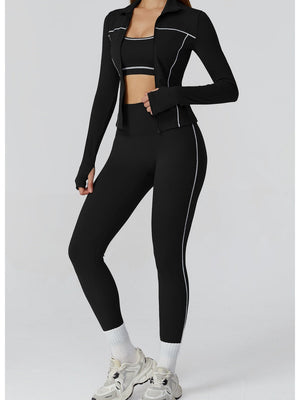 Veste de yoga bicolore en tissu brossé avec fermeture éclair, coupe-vent et ajustée