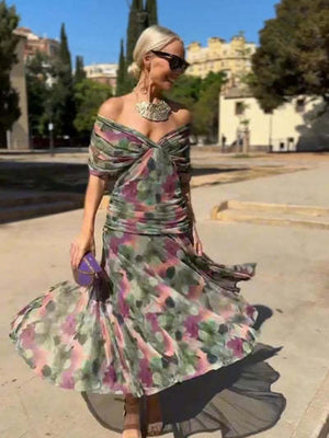 Mesh Floral Print Long Dress