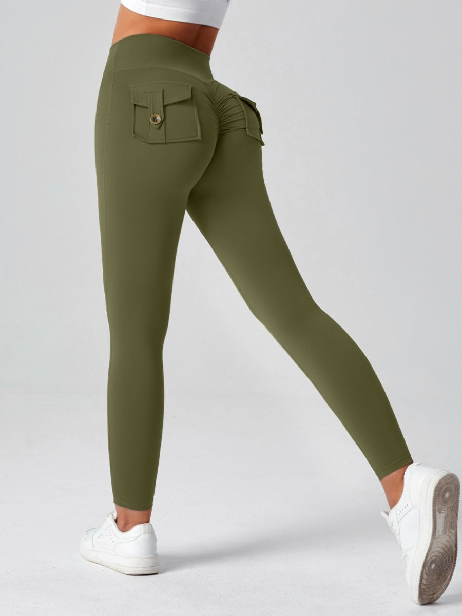 Pocket Peach Butt Yoga High Waist Buttocks Lift Sanded Stretch Tight Fit Sports Pants