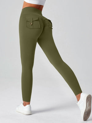 Pocket Peach Butt Yoga High Waist Buttocks Lift Sanded Stretch Tight Fit Sports Pants