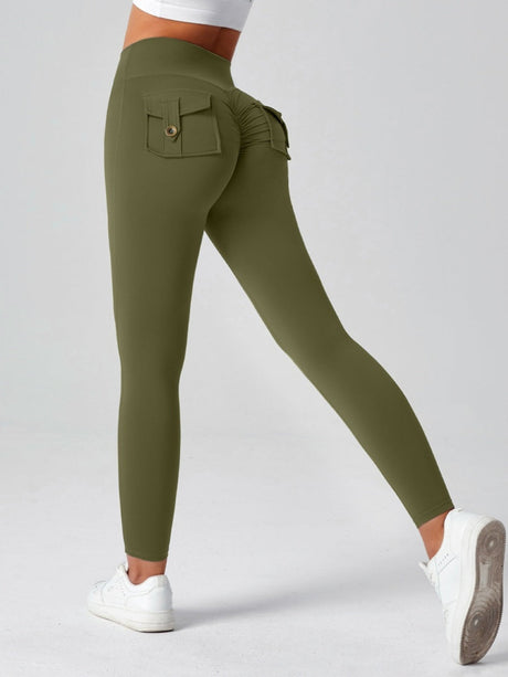 Pocket Peach Butt Yoga High Waist Buttocks Lift Sanded Stretch Tight Fit Sports Pants